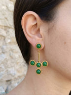 Orecchini pendenti eleganti in stile etrusco con pietre naturali - giada verde