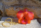 Collana saliscendi con vera orchidea arancione in resina
