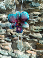 collana orchidea rara ghiaccio riflessi viola resina saliscendi argento galvanizzato  regolabile elegante