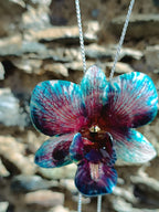 collana orchidea rara ghiaccio riflessi viola resina saliscendi argento galvanizzato  regolabile elegante