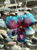 collana orchidea rara ghiaccio riflessi viola resina saliscendi argento galvanizzato  regolabile elegante