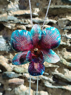 collana orchidea rara ghiaccio riflessi viola resina saliscendi argento galvanizzato  regolabile elegante