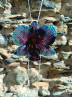 collana orchidea rara ghiaccio riflessi viola resina saliscendi argento galvanizzato  regolabile elegante