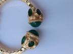 Bracciale Etrusco Oro su Bronzo con Giade Verdi Naturali, Rigido a Molla Torciglione Elegante Regalo Lusso Donna Gioielli d'Arte