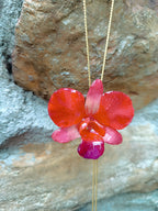 collana orchidea dendrobium rosso aragosta resina saliscendi oro regolabile elegante
