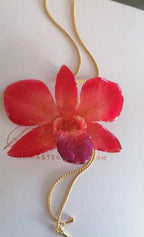 collana orchidea dendrobium rosso aragosta resina saliscendi oro regolabile elegante