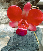 collana orchidea dendrobium rosso aragosta resina saliscendi oro regolabile elegante