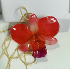 collana orchidea dendrobium rosso aragosta resina saliscendi oro regolabile elegante