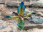 Collana saliscendi regolabile da 83 cm in bronzo dorato con pendente floreale di vera orchidea Paphiopedilum in resina