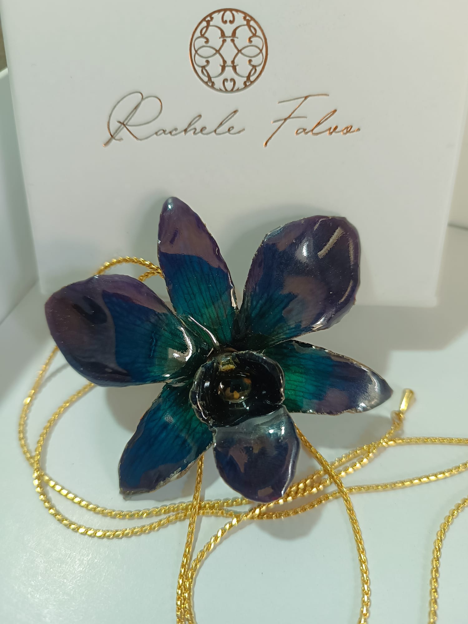 Collana Orchidea Blu Notte in Resina