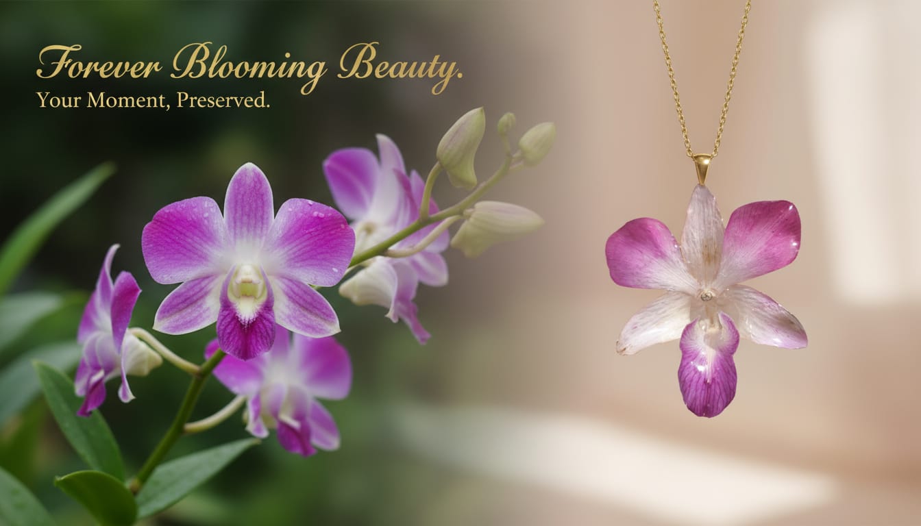 Collana con Vera Orchidea Rosa e Bianca in Resina – Gioiello Artigianale Unico