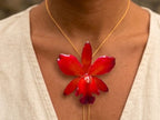 collana orchidea rossa naturale resina saliscendi oro galvanico regolabile elegante