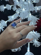 Anello in argento 925 con cianite blu rettangolare sfaccettata