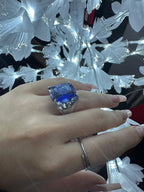 Anello in argento 925 con cianite blu rettangolare sfaccettata