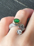 Anello regolabile in argento 925 con giada verde e ametista naturali