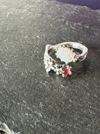 Anello regolabile in argento 925 con quarzo bianco e tormalina rosa naturali