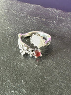 Anello regolabile in argento 925 con quarzo bianco e tormalina rosa naturali