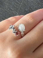 Anello regolabile in argento 925 con quarzo bianco e tormalina rosa naturali