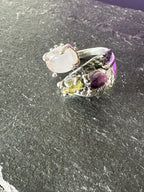 Anello regolabile in argento 925 con quarzo rosa, ametista viola e quarzo limone naturali