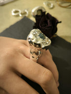anello scultura argento 999 agata verde resina pregiata