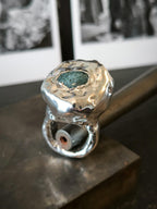 anello scultura argento 999 agata verde resina pregiata