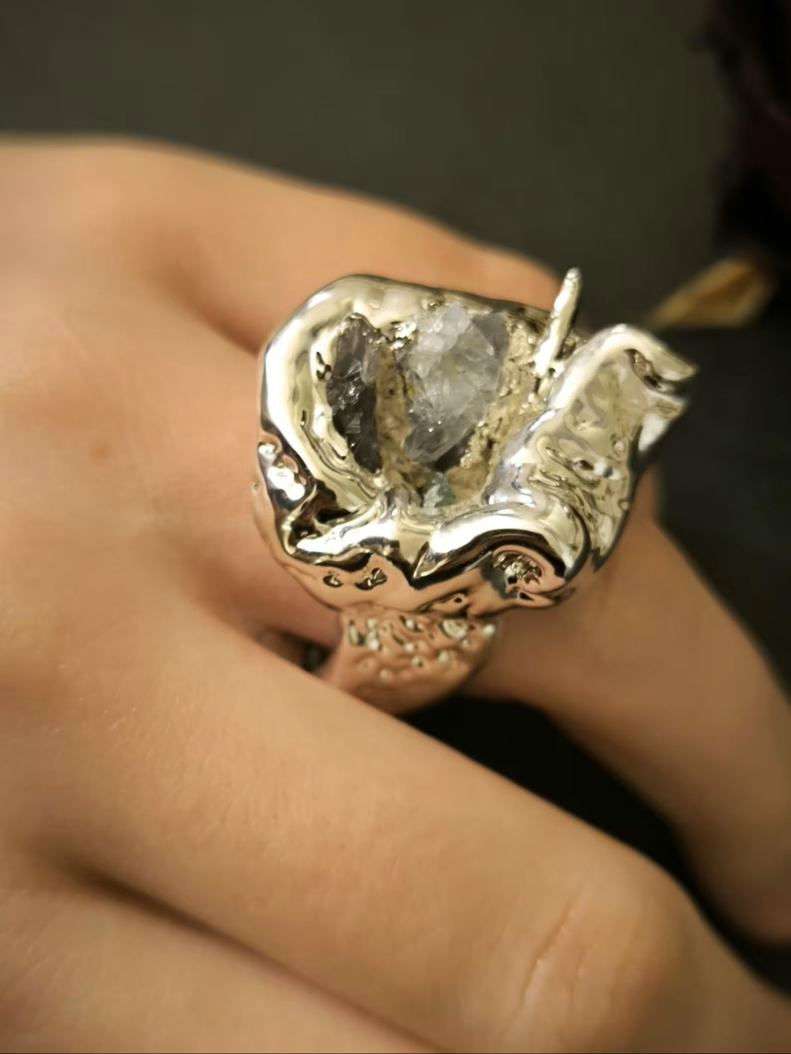 anello argento puro ametista grezza resina artistica