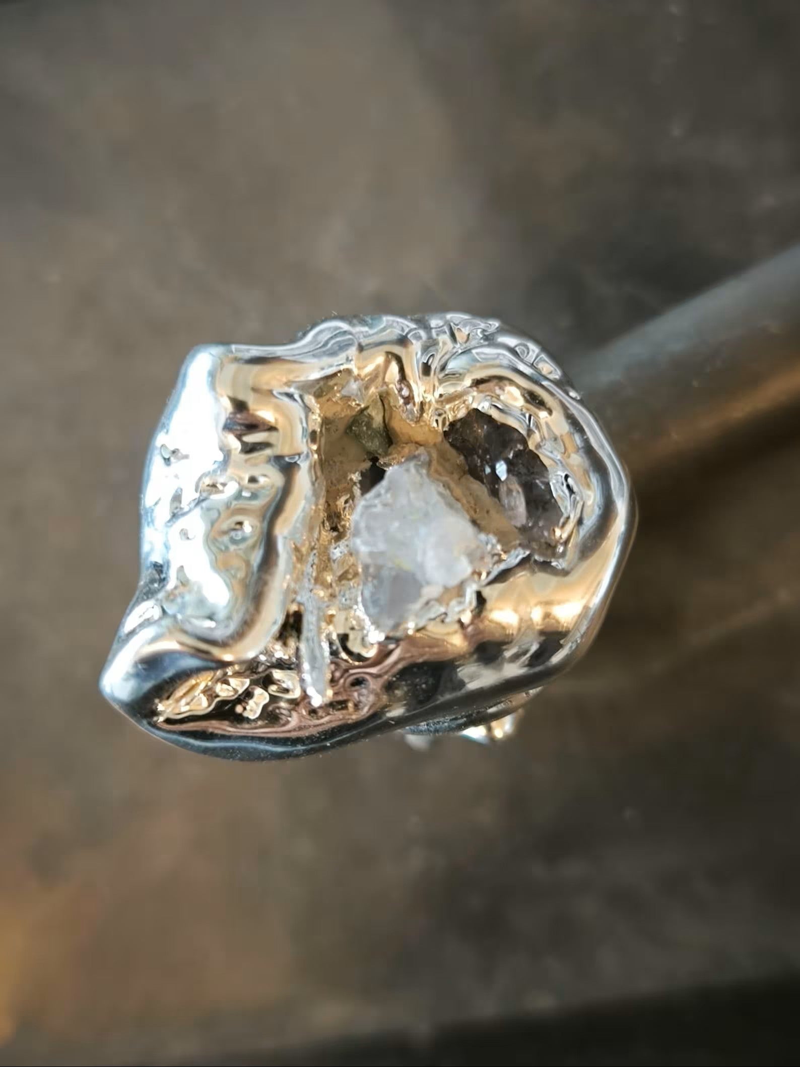 anello argento puro ametista grezza resina artistica