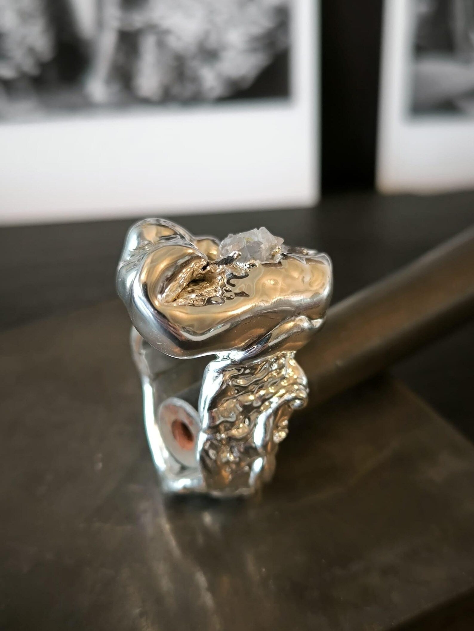 anello argento puro ametista grezza resina artistica