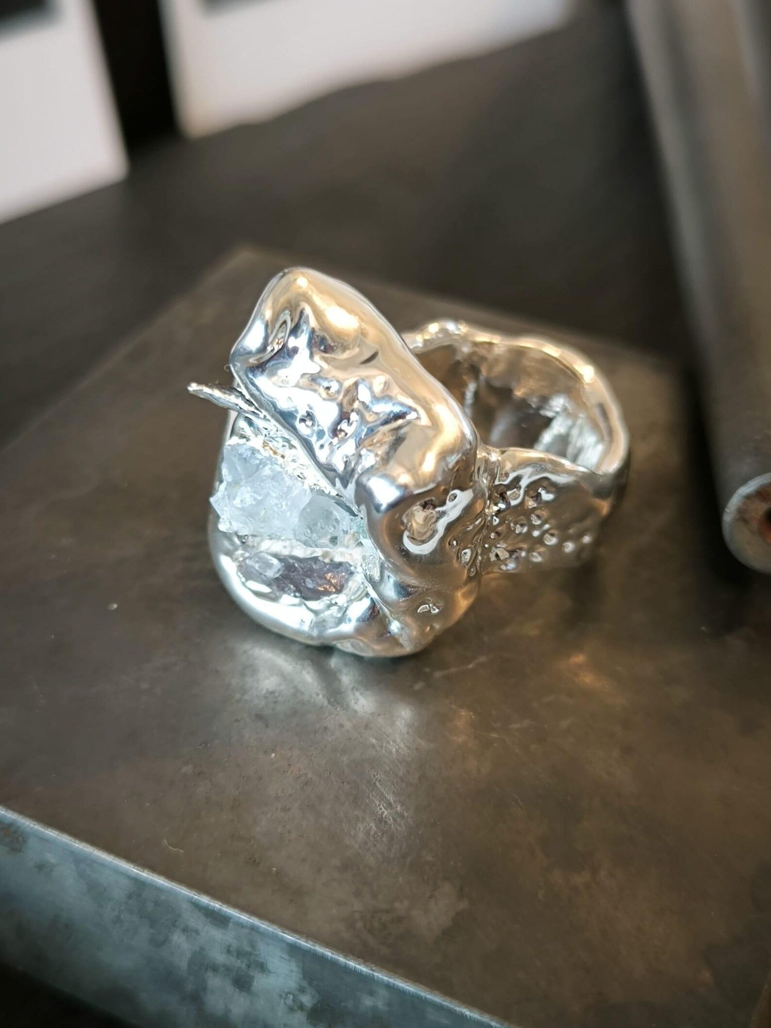 anello argento puro ametista grezza resina artistica