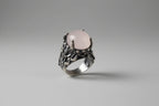 Anello in argento massiccio brunito con ossidiana naturale cabochon