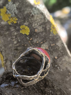 Anello Artigianale in Argento con Corallo Rosso 16 ct, Rana Portafortuna, Stella e Perla Naturale