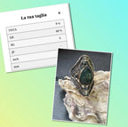 Anello artigianale in argento stile organico con giada grezza e topazi blu