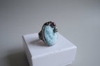 Anello in argento con larimar 20 carati, tormaline naturali e ambra gialla
