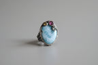 Anello in argento con larimar 20 carati, tormaline naturali e ambra gialla