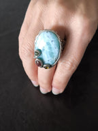 Anello in argento con larimar 20 carati, tormaline naturali e ambra gialla
