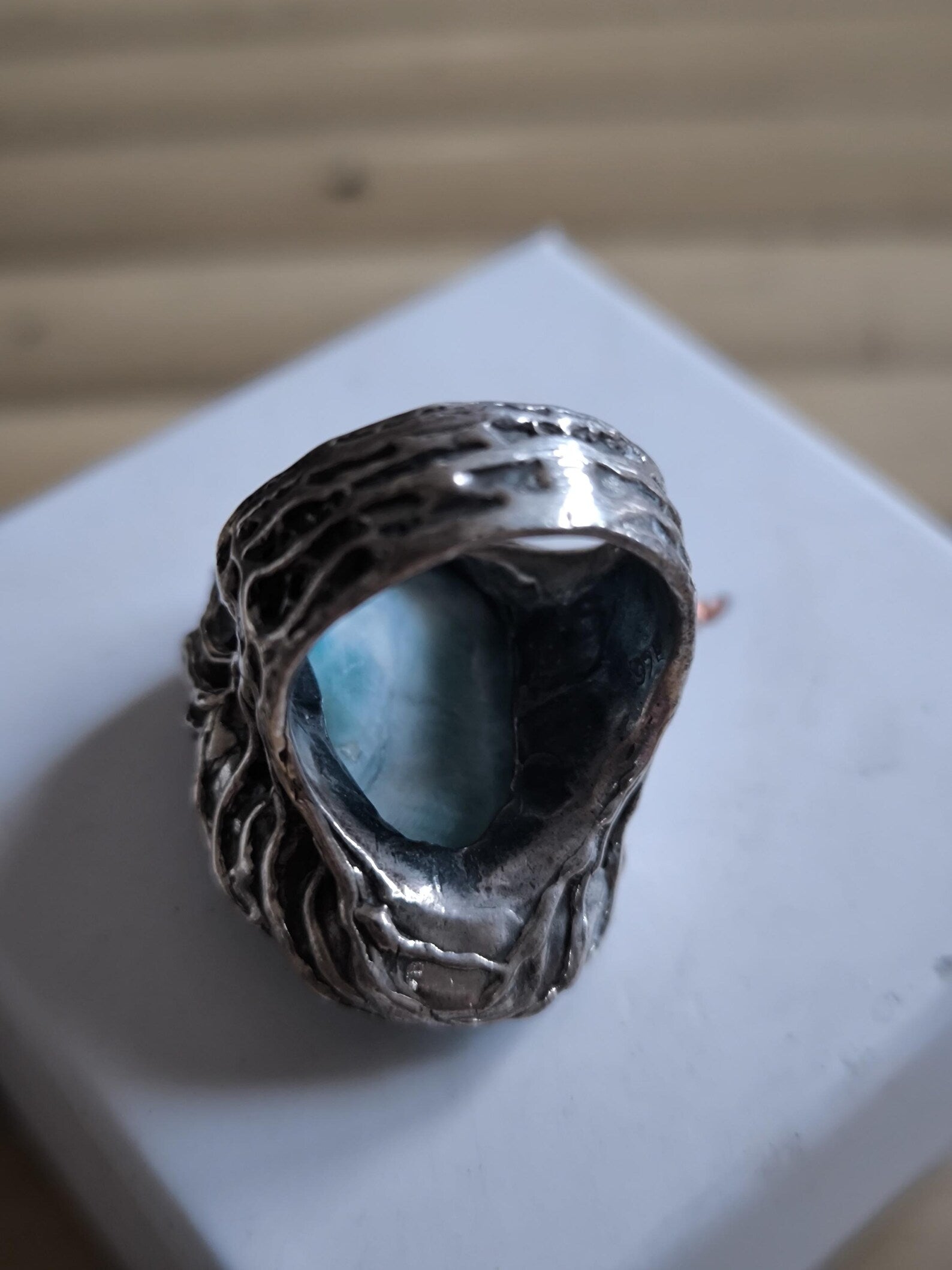 Anello in argento con larimar 20 carati, tormaline naturali e ambra gialla