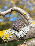 “Anello in argento placcato oro con ametista naturale stile vintage”