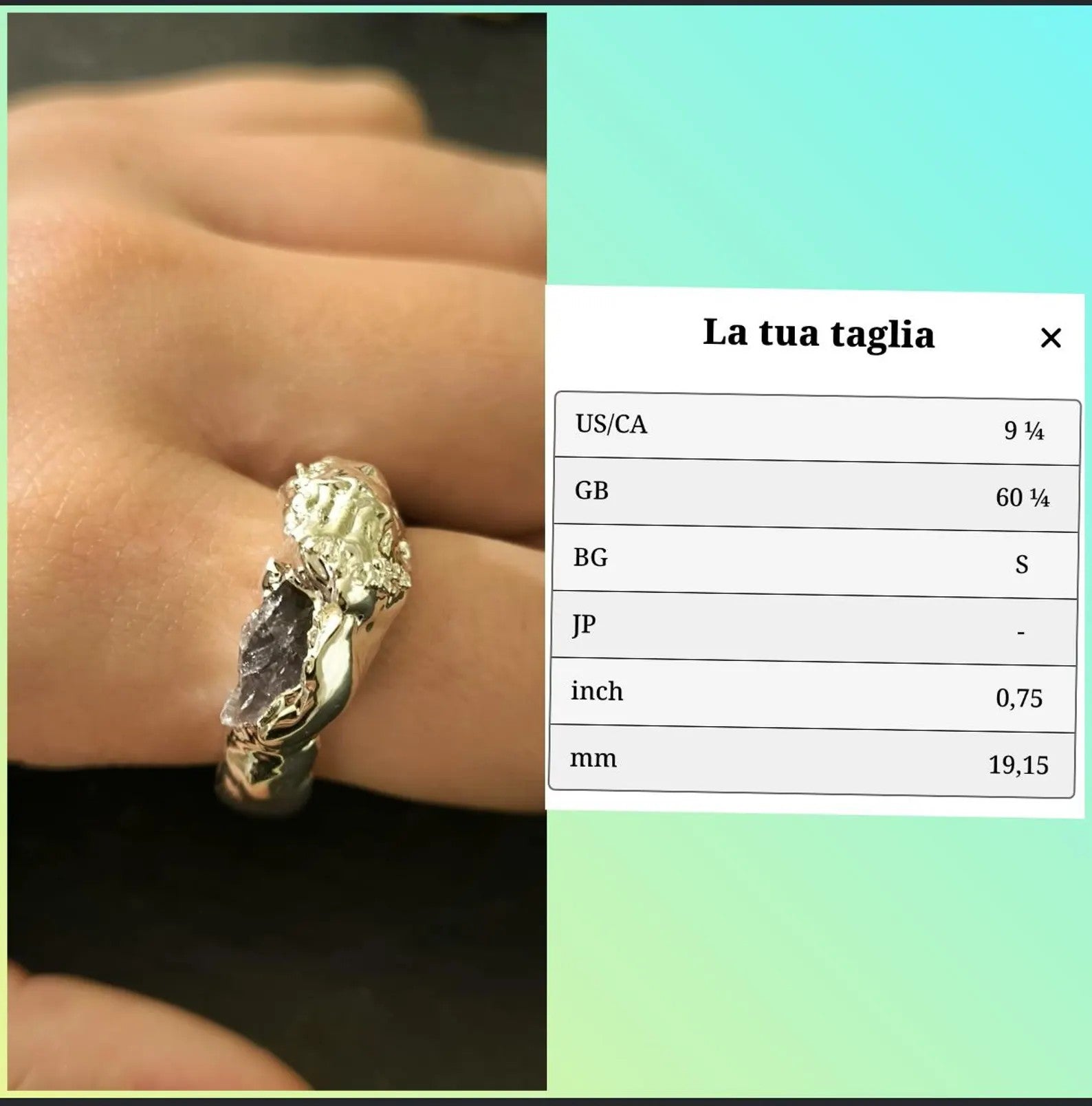 Anello artistico in argento puro e resina misura 20 gioiello unico artigianale