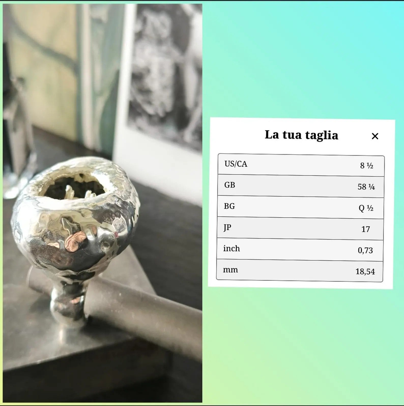 Anello in argento e resina artistica fatto a mano misura 14 gioiello artigianale