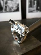Anello artigianale in argento e resina con tormalina nera naturale misura 14