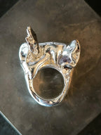Anello artigianale in argento e resina con tormalina nera naturale misura 14