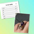 Anello in argento con ricami in oro, ametista viola cabochon e mini topazi arancio