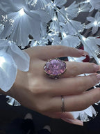 Anello in argento con Rosa di Francia ovale e quarzi citrini gialli