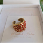 Anello artigianale in oro opaco su bronzo con perla bianca o corallo rosso naturale