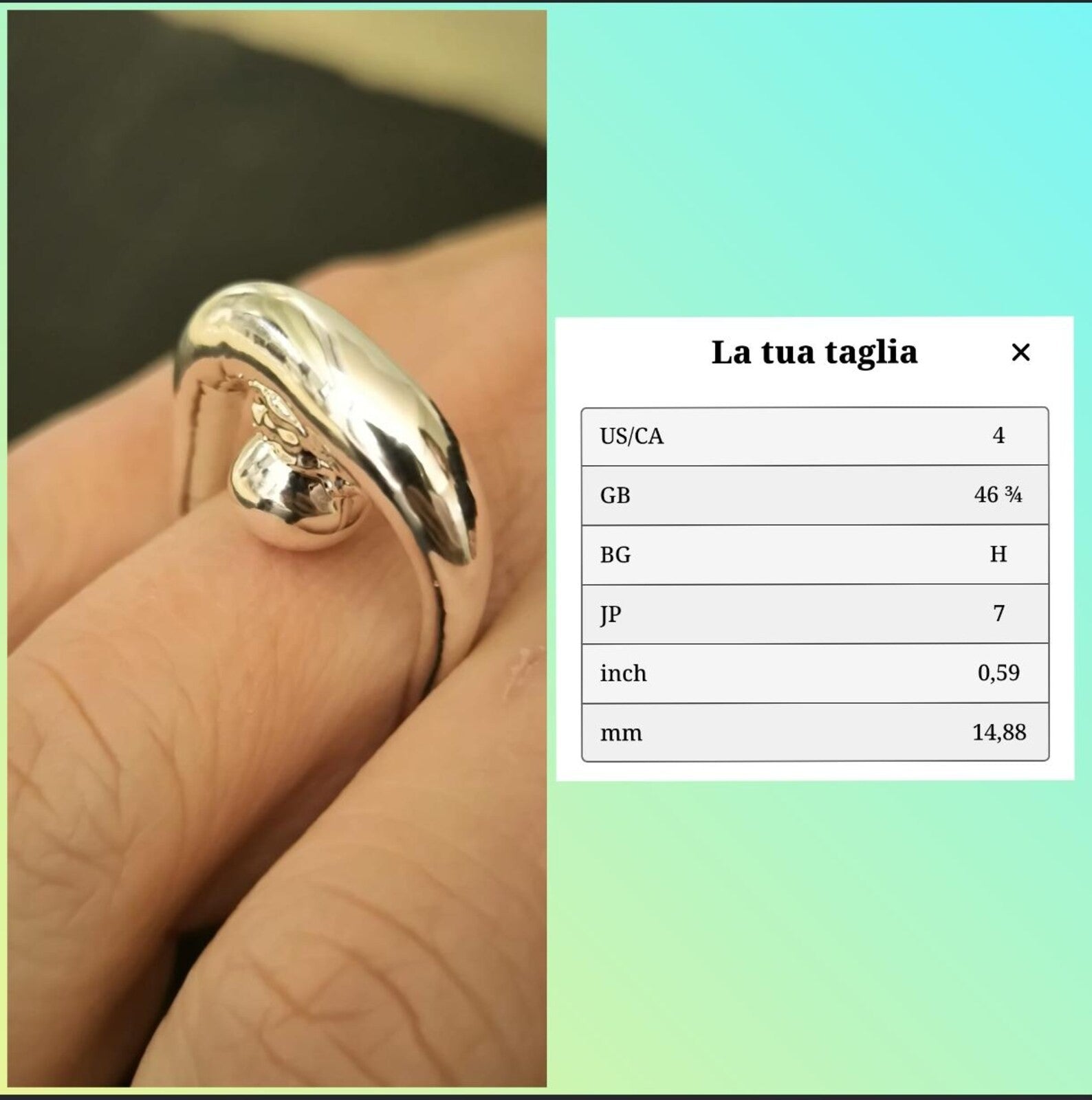 Anello scultura in argento puro e resina artistica fatto a mano misura 7 regalo donna
