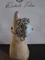Anello sirena in argento artigianale con larimar grezzo naturale