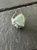 Anello sirena in argento artigianale con larimar grezzo naturale
