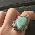 Anello sirena in argento artigianale con larimar grezzo naturale