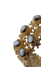 Bracciale in oro su bronzo ispirato ai coralli con madreperle naturali, regolabile e artigianale