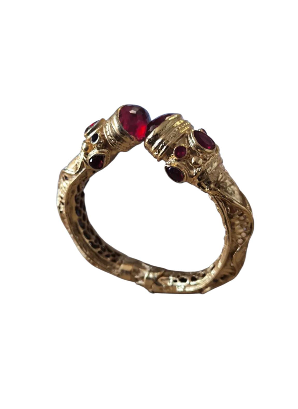 Bracciale stile etrusco in oro su bronzo con diaspri rossi naturali